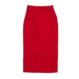 Vintage First Option Red Asymmetric Faux Wrap Slit Poly Rayon Ankle Skirt
